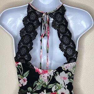 Long Floral Dress Lace Tie Back Size 6